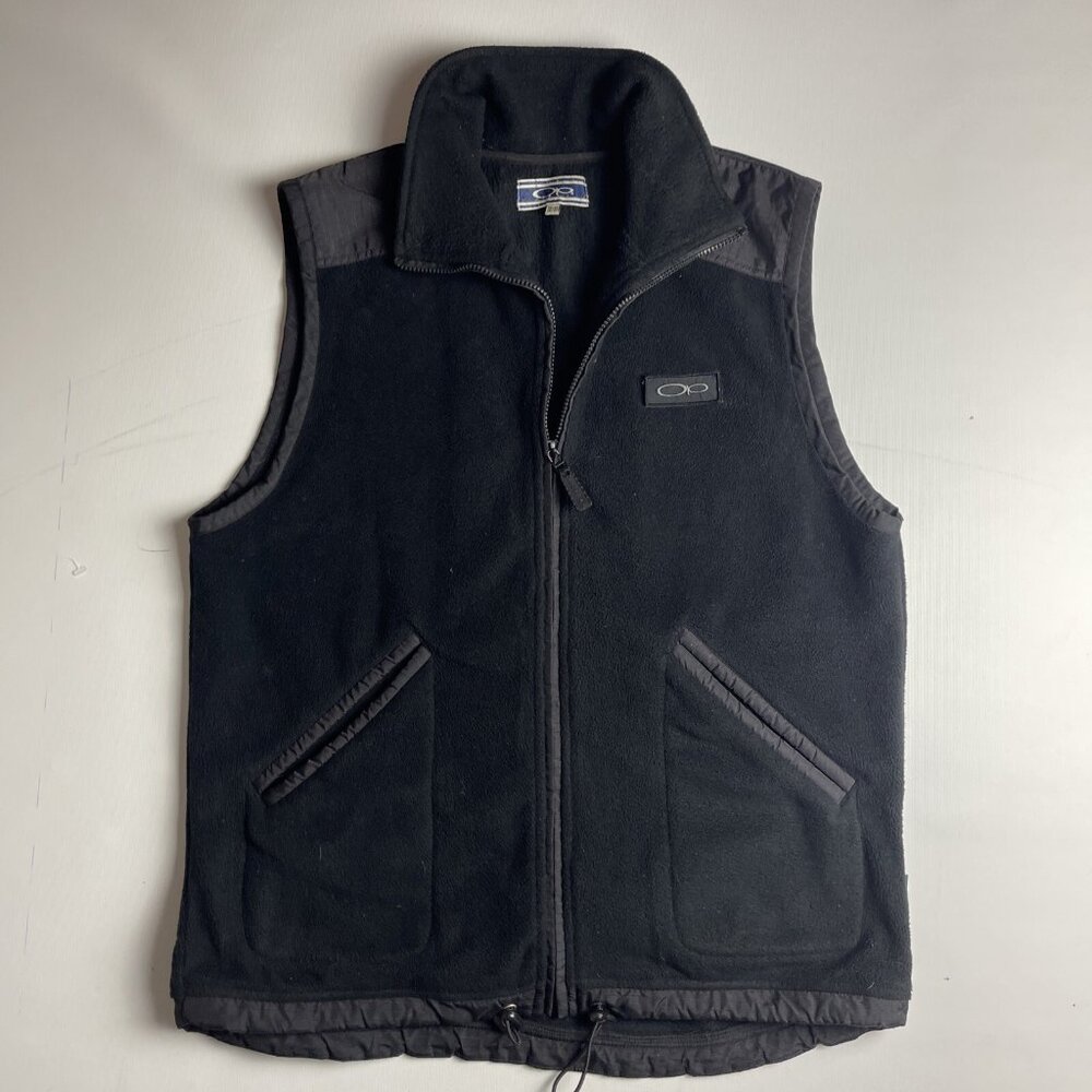 Vintage OP Ocean Pacific Mens Medium Vest Polar fleece Full zip Black Patch Logo